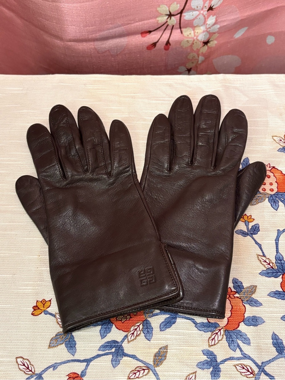 Givenchy Lambskin Leather Gloves Dark Brown Fur Size 5.5
